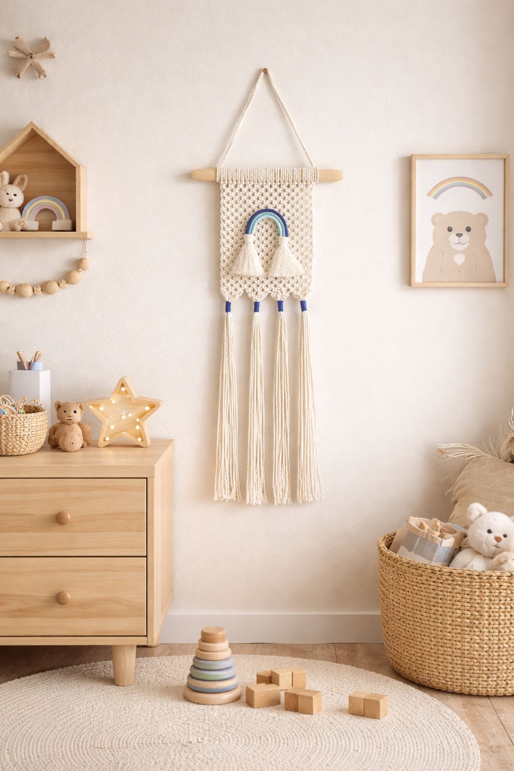 Macramé Arcoíris para Habitación Infantil | Decoración Montessori Hecha a Mano